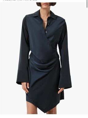 AllSaints Navy Draped Wrap-Front Mini Dress